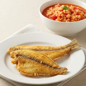 Solha frita c/ arroz de tomate